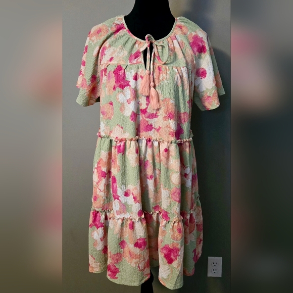 Easel Floral Knit Popcorn Tiered Dress #496-501 - Picture 8 of 12